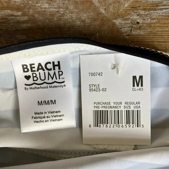 NWT Motherhood Maternity Beach Bump One Piece Swimsuit Black White Stripe Halter - Picture 5 of 8